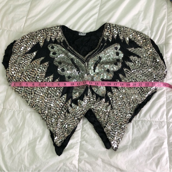 VINTAGE 70’s / 80’s Butterfly Beaded Embellishment Top 100% Silk - Picture 8 of 9